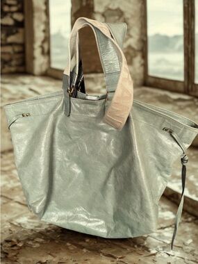 Isabel Marant Wardy Almond Jade Green Double Handle Leather Luxury Tote Bag